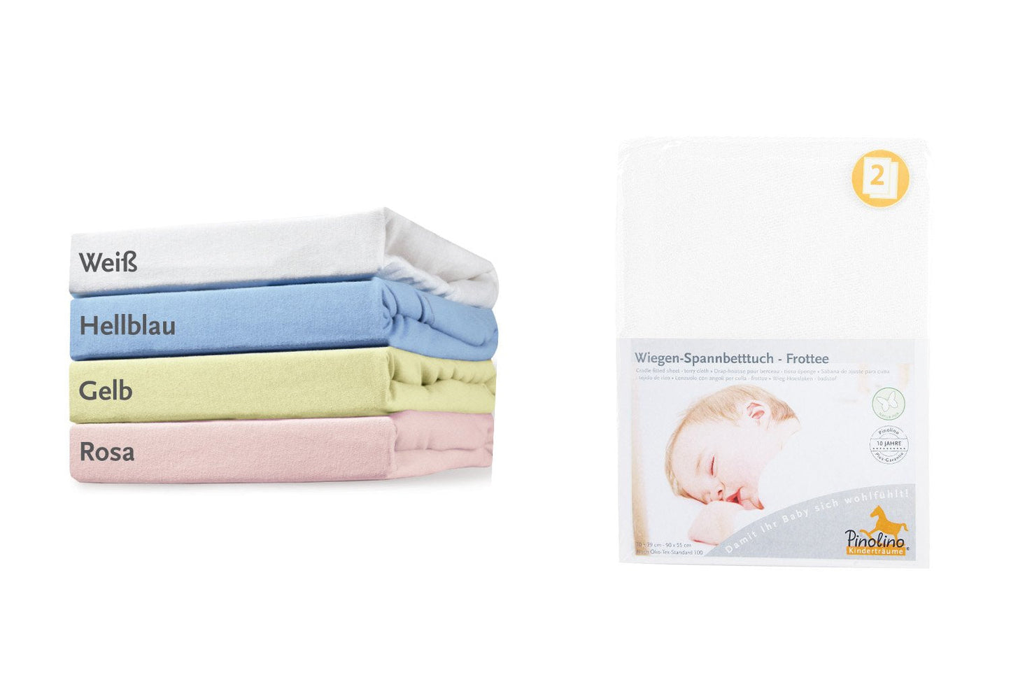Pinolino Stræklagen til Vugge, Bedside Crib og Barnevogn 2 stk. , Frotté/Hvid